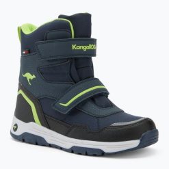 Śniegowce juniorskie KangaROOS K-MJ Camp V RTX dk. Niebieskie buty zimowe męskie Kangaroos, na zimę, bez zapięcia. Za 209.99 zł.