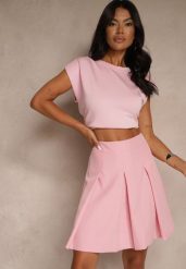 Ciemnoróżowa Plisowana Spódnica High Waist o Rozkloszowanym Kroju Redilsa. Czerwone spódniczki damskie Renee, l, bez wzorów, eleganckie, z podwyższonym stanem, mini, plisowane. Za 99.99 zł.