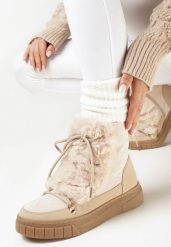 Beżowe Śniegowce Ozdobione Futerkiem Przy Sznurowaniu Avionea. Brązowe śniegowce damskie Born2be, z jeansu. Za 129.99 zł.