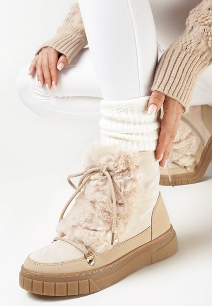 Beżowe Śniegowce Ozdobione Futerkiem Przy Sznurowaniu Avionea. Brązowe śniegowce damskie Born2be, z jeansu. Za 129.99 zł.