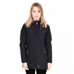 Kurtka Z Kapturem Damska, Dłuższa, Wodoodporna. Czarne kurtki damskie Trespass, s, bez wzorów, z elastanu, z kapturem. Za 254.99 zł.