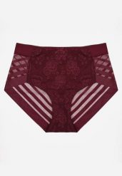 Bordowe Siateczkowe Majtki Figi High Waist z Koronkowymi Zdobieniami Heylih. Czerwone figi damskie Renee, xxl, z aplikacjami, z koronki. Za 19.99 zł.