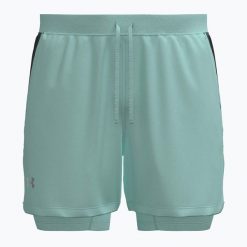 Spodenki do biegania męskie Under Armour Launch 5" 2IN1. Zielone szorty męskie Under Armour, bez kołnierzyka. Za 189.99 zł.