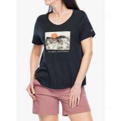 Koszulka z nadrukiem damska Columbia Ruby Springs Graphic Scoop Neck S/S. Czarne bluzki sportowe damskie Columbia, s, bez wzorów, bez ramiączek. Za 105.95 zł.