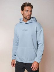 Bluza hoodie z napisem - niebieski. Niebieskie bluzy bez kaptura męskie Sinsay, l. Za 49.99 zł.