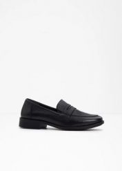 Półbuty skórzane loafer. Czarne półbuty damskie bonprix, bez wzorów, bez obcasa. Za 229.99 zł.