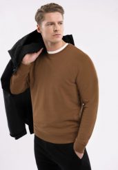 Gładka bluza B‑ANDY. Brązowe bluzy bez kaptura męskie Volcano, m, z bawełny. Za 139.99 zł.