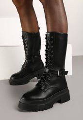 Czarne Botki Workery na Grubej Podeszwie Igorfa. Czarne botki damskie Born2be, z jeansu, eleganckie, bez obcasa, na płaskiej podeszwie, bez zapięcia. Za 149.99 zł.