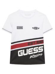 Guess T-Shirt N6RI06 K8HM4 Biały Regular Fit. Białe t-shirty chłopięce Guess, z aplikacjami, z bawełny, bez ramiączek. Za 99.99 zł.