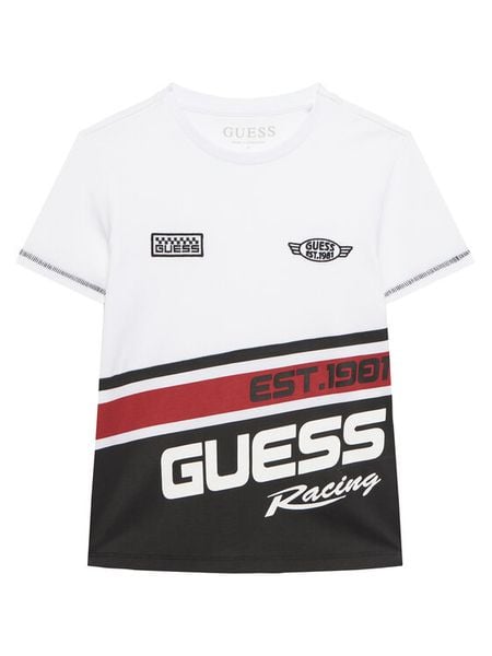 Guess T-Shirt N6RI06 K8HM4 Biały Regular Fit. Białe t-shirty chłopięce Guess, z aplikacjami, z bawełny, bez ramiączek. Za 99.99 zł.