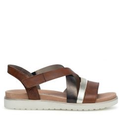 Sandały Rieker. Brązowe sandały damskie Rieker, bez wzorów, bez obcasa, na płaskiej podeszwie. Za 329.99 zł.