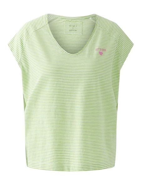 Oui Koszulka w kolorze zielono-białym rozmiar: 44. Zielone bluzki damskie Oui, bez wzorów, z bawełny, bez kołnierzyka, bez ramiączek. Za 113.36 zł.