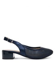 Caprice Sandały 9-29602-44 Granatowy. Niebieskie sandały damskie Caprice, bez wzorów, ze skóry, bez obcasa, na słupku. Za 231.99 zł.