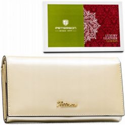 Portfel skórzany Peterson PTN 1N-411 beżowy. Brązowe portfele damskie Peterson, bez wzorów, ze skóry. Za 129.99 zł.