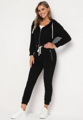 Czarny Komplet Dresowy z Bawełną Bluza z Kapturem i Spodnie z Gumką w Talii Neseria. Czarne bluzy z kapturem damskie Born2be, l, z bawełny. Za 139.99 zł.