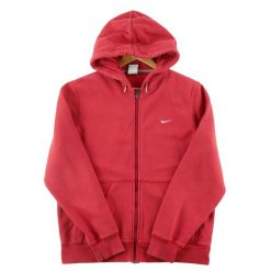 Second life - Nike bluza męska z kapturem na zamek czerwona - Stan dobry. Czerwone bluzy sportowe męskie Nike, bez wzorów, z materiału, bez kołnierzyka, bez ramiączek. Za 106.46 zł.