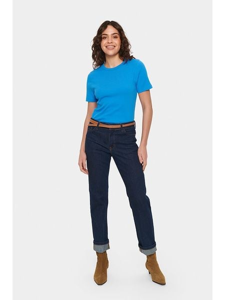 SAINT TROPEZ Koszulka w kolorze niebieskim rozmiar: M. Niebieskie bluzki damskie Saint Tropez, m, bez wzorów, bez kołnierzyka, bez ramiączek. Za 82.64 zł.