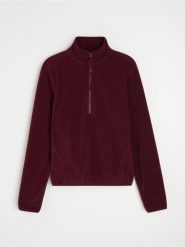Polarowa bluza half-zip ze stójką - bordowy. Czerwone bluzy bez kaptura damskie Sinsay, l, z polaru. Za 39.99 zł.