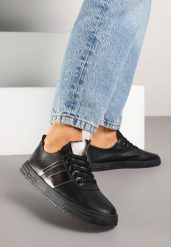 Czarne Tenisówki Ozdobione Paskami Meloti. Czarne trampki i tenisówki damskie Renee, bez wzorów, z jeansu. Za 49.99 zł.