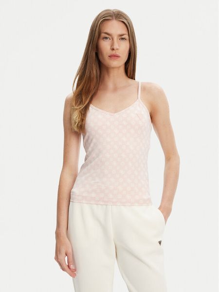 Guess Top V5YP11 MC03W Różowy Slim Fit. Czerwone topy damskie Guess, xl, z aplikacjami, z syntetyku, bez kołnierzyka. Za 159.99 zł.