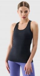 Top treningowy slim szybkoschnący damski bez rękawów. Czarne topy sportowe damskie 4f, l, bez wzorów, z dzianiny, bez ramiączek. Za 99.99 zł.