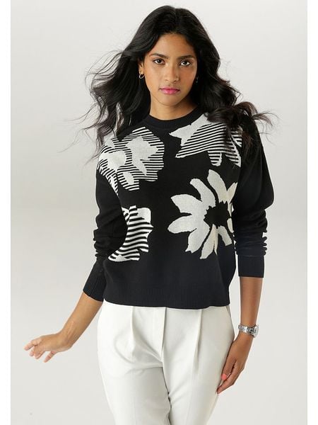 Aniston Sweter w kolorze czarnym rozmiar: 38. Czarne swetry klasyczne damskie Aniston, z bawełny, bez kołnierzyka. Za 91.77 zł.