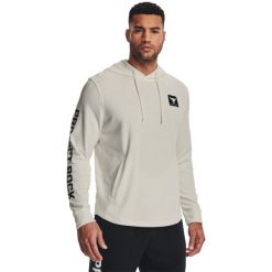 Bluza z kapturem Under Armour Project Rock Terry, Mężczyźni. Białe bluzy sportowe męskie Under Armour, bez wzorów, z bawełny, rockowe, bez kołnierzyka, bez ramiączek. Za 390.00 zł.