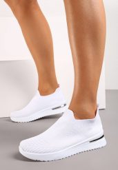 Białe Buty Sportowe z Wsuwaną Skarpetkową Cholewką do Kostki Elairi. Białe buty sportowe na co dzień damskie Renee, bez wzorów. Za 39.99 zł.