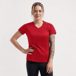 Funkcjonalna koszulka damska Rogelli PROMOTION LADY. Czerwone bluzki sportowe damskie Rogelli, m, bez kołnierzyka, bez ramiączek. Za 49.00 zł.