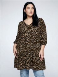 Sukienka we wzór w panterkę Plus Size - wielobarwny. Sukienki damskie Sinsay, l, bez wzorów, bez kołnierzyka, plus size, bez ramiączek, midi. Za 59.99 zł.