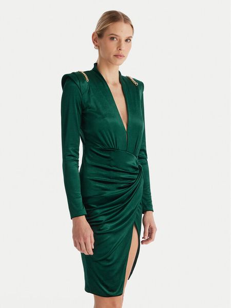 Babylon Sukienka koktajlowa MF204C Zielony Slim Fit. Zielone sukienki damskie Babylon, bez wzorów, z syntetyku, wizytowe, bez kołnierzyka, bez ramiączek. Za 1,559.00 zł.