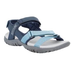 Sandały Damskie Santa Clara II. Niebieskie sandały damskie Regatta, bez wzorów, z materiału, bez obcasa, na obcasie. Za 190.99 zł.