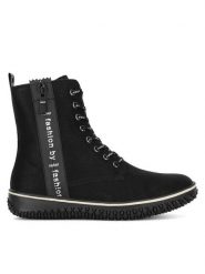 Rieker Trzewiki Z4218-00 Czarny. Czarne botki damskie Rieker, ze skóry, bez obcasa, na płaskiej podeszwie, bez zapięcia. Za 272.99 zł.