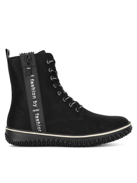 Rieker Trzewiki Z4218-00 Czarny. Czarne botki damskie Rieker, ze skóry, bez obcasa, na płaskiej podeszwie, bez zapięcia. Za 272.99 zł.