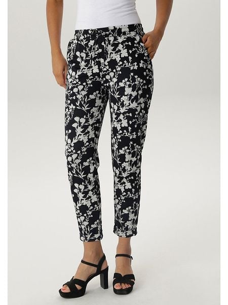 Aniston Spodnie w kolorze czarno-białym rozmiar: 38. Czarne spodnie materiałowe damskie Aniston, bez wzorów, z materiału, z podwyższonym stanem. Za 83.62 zł.