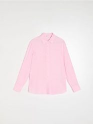 Koszula z domieszką lnu z wiązaniem na plecach - różowy. Czerwone koszule damskie Sinsay, l, bez wzorów, bez kołnierzyka, bez ramiączek. Za 59.99 zł.