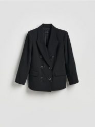 Dwurzędowa marynarka - czarny. Czarne marynarki i żakiety damskie Reserved, l, bez wzorów, z tkaniny. Za 229.99 zł.