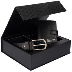 Zestaw prezentowy męski skórzany pasek portfel pudełko premium Beltimore Z28. Paski męskie bez wzorów. Za 129.99 zł.