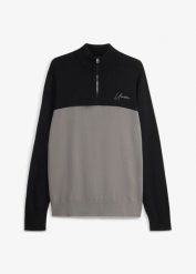 Sweter z wysokim kołnierzem zapinanym na zamek, krój regular fit. Czarne swetry męskie bonprix, m, bez wzorów, bez kołnierzyka. Za 129.99 zł.