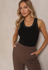 Czarno-Beżowy Dzianinowy Top z Wiskozą i Modalem Sanaliena. Czarne topy damskie Renee, m, bez wzorów, z dzianiny, bez kołnierzyka. Za 69.99 zł.