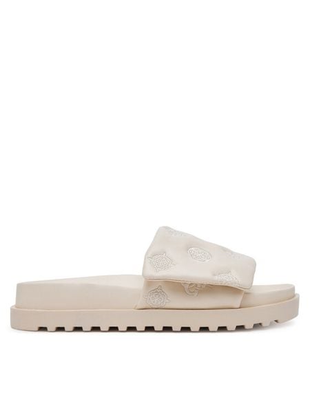 Guess Klapki FLJFA2ELE19 Beżowy. Brązowe klapki damskie Guess, z aplikacjami, ze skóry, bez obcasa. Za 259.99 zł.