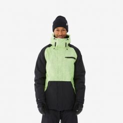 Kurtka snowboardowa męska Dreamscape SNB 100. Żółte kurtki męskie DREAMSCAPE, m, bez wzorów, z materiału, bez kaptura, narciarskie. W wyprzedaży za 229.99 zł.