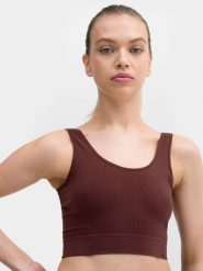 4F Crop-top z prążkowanej dzianiny damski L/XL. Brązowe topy damskie 4f, l, bez wzorów, z dzianiny, bez kołnierzyka. W wyprzedaży za 29.99 zł.