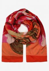 Różowy Szalik z Bawełny w Ozdobny Print Natsu. Czerwone szaliki i kominy damskie Born2be, na jesień, bez wzorów, z bawełny. Za 29.99 zł.