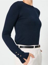 Sweter z ozdobnymi guzikami - granatowy. Niebieskie swetry klasyczne damskie Sinsay, l, bez kołnierzyka. Za 35.99 zł.