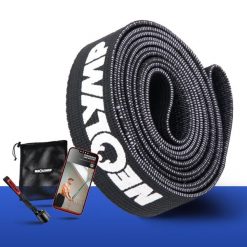 Długie taśmy fitness z tkaniny – poziom oporu 5, taśmy treningowe z torbą. Czarne torebki klasyczne damskie NEOLYMP, bez wzorów, ze skóry, bez dodatków. Za 101.99 zł.
