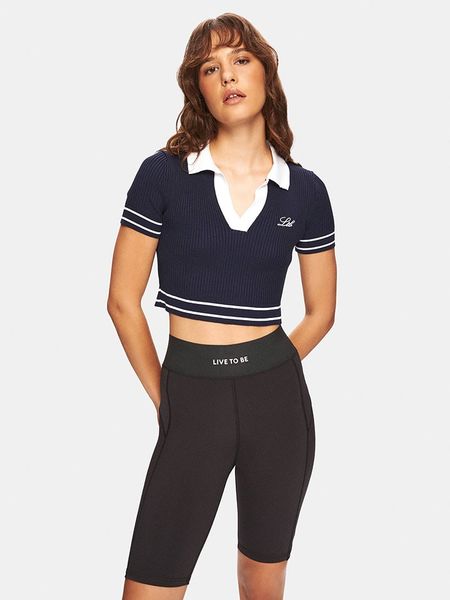 LTB Sweter "Defeca" w kolorze granatowym rozmiar: M. Niebieskie swetry klasyczne damskie LTB, m, prążkowane, bez kołnierzyka. Za 87.19 zł.