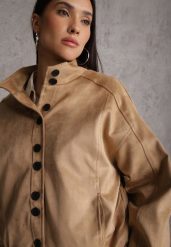 Jasnobrązowa Kurtka Bomber Jacket Ozdobiona Guzikami Quilimi. Brązowe kurtki damskie Renee, l, bez wzorów, bez kaptura. Za 199.99 zł.