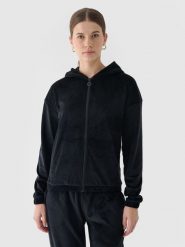 4F Bluza dresowa z weluru rozpinana z kapturem damska - czarna XL. Czarne bluzy sportowe damskie 4f, xl, z dresówki. W wyprzedaży za 79.99 zł.