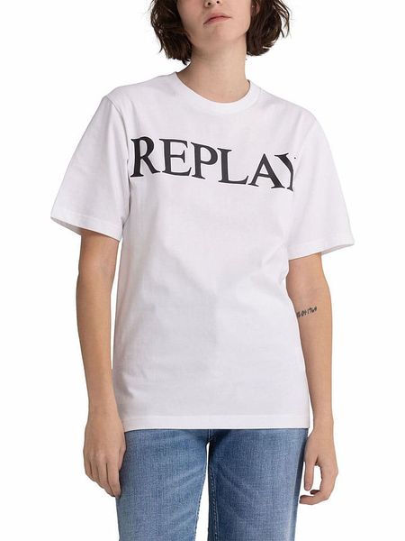 Replay Koszulka w kolorze białym rozmiar: M. Białe bluzki damskie Replay, m, bez wzorów, z bawełny, bez kołnierzyka, bez ramiączek. Za 109.26 zł.